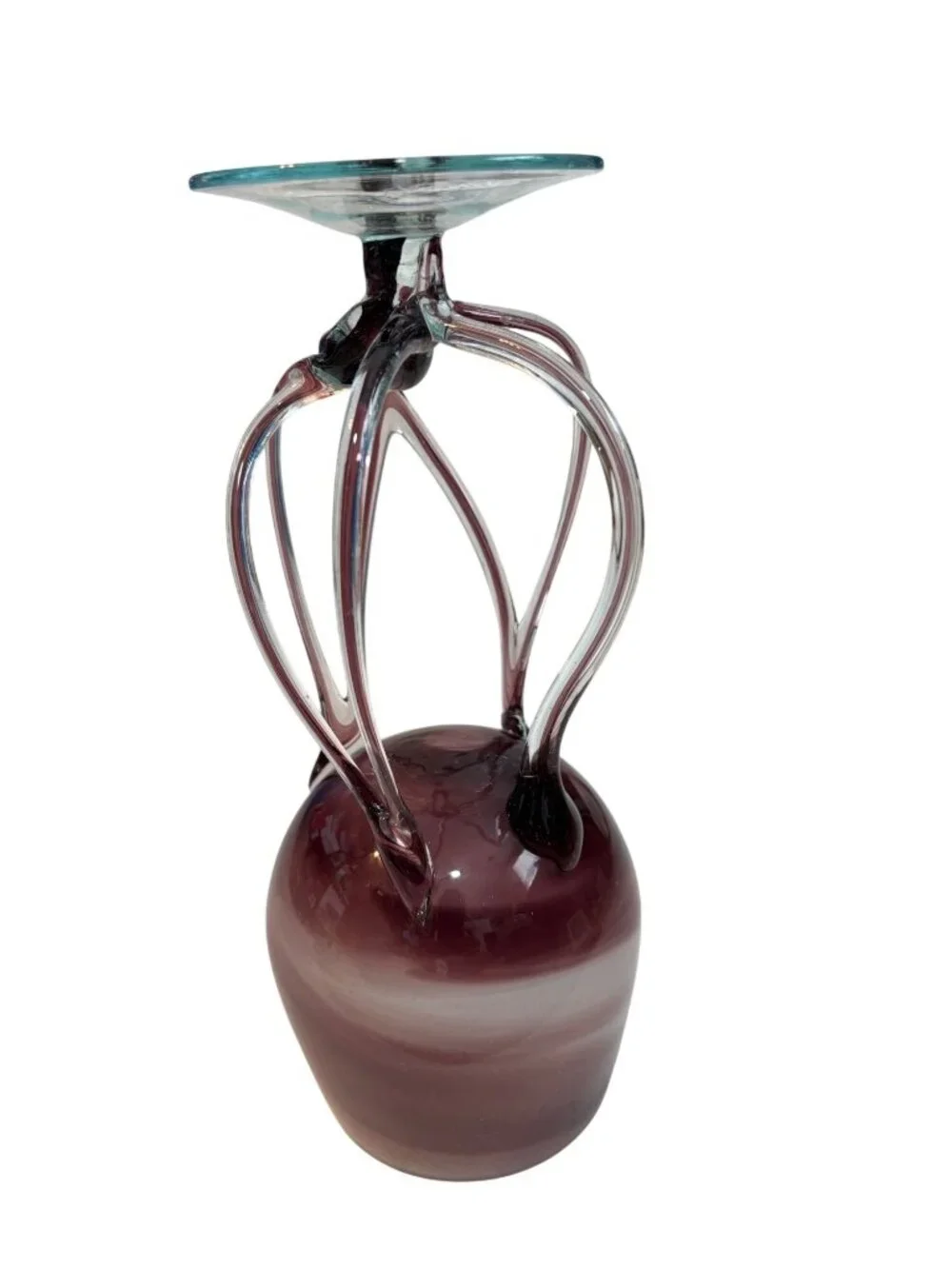 Hand-blown art glass pedestal bowl/vase, Jozefina Kronsno Jellyfish design, 1970